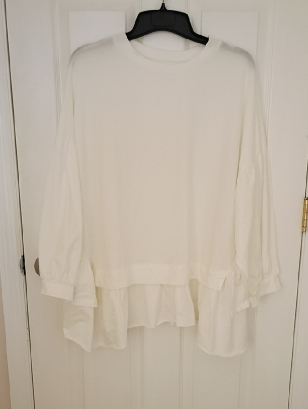 Women's White Peplum Long Sleeve Top, L